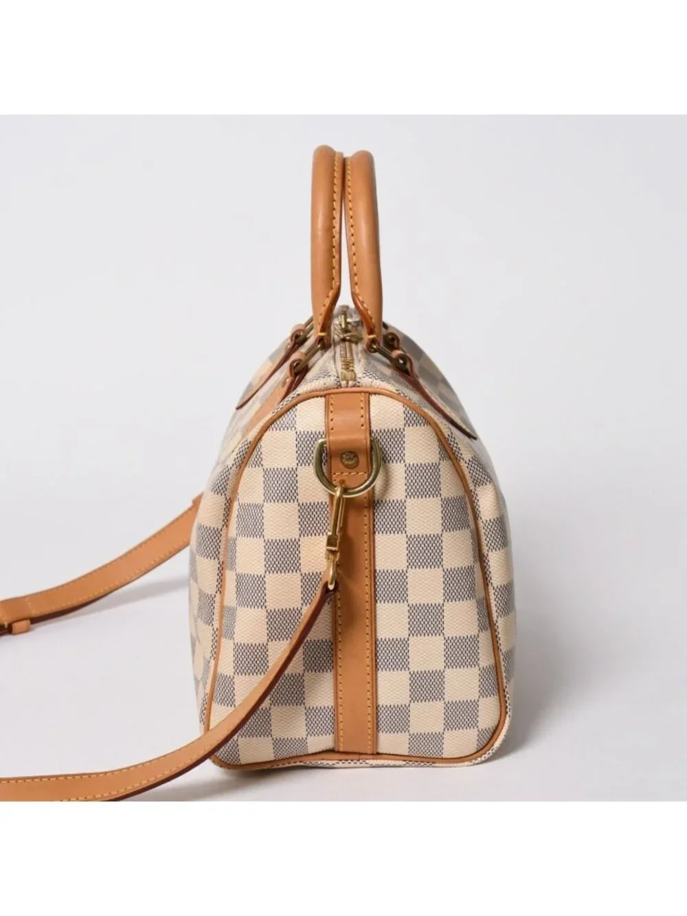 Louis Vuitton Damier Azur Speedy Bandouliere 25 Vachetta Leather White Gold